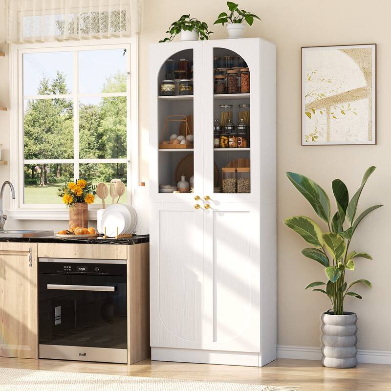 80" Tall Kitchen Pantry Storage Cabinet with 4 Doors & Adjustable Shelves, Freestanding 6-Tiers Buffet Cabinets for Dining Room - White