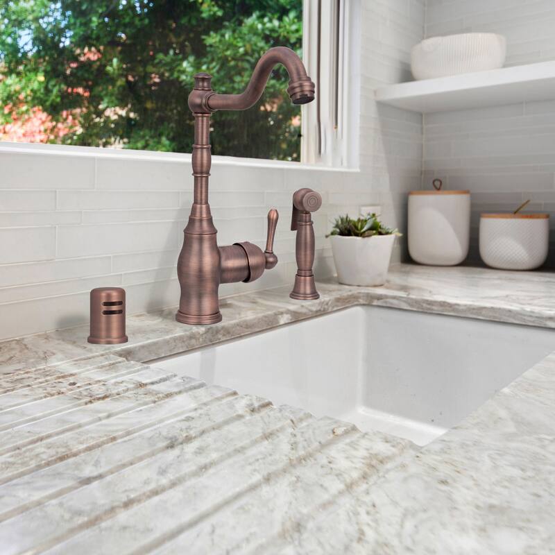 One-Handle Copper Widespread Kitchen Faucet with Side Sprayer