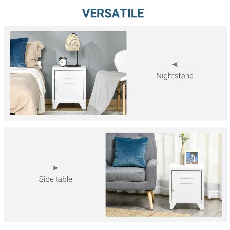 HOMCOM Industrial End Table, Living Room Side Table with Locker-Style Door and Adjustable Shelf - 15.75"x15.75"x19.75"