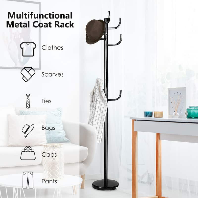 Metal Coat Rack Freestanding Hat Stand Coat Tree Hanger with Hooks