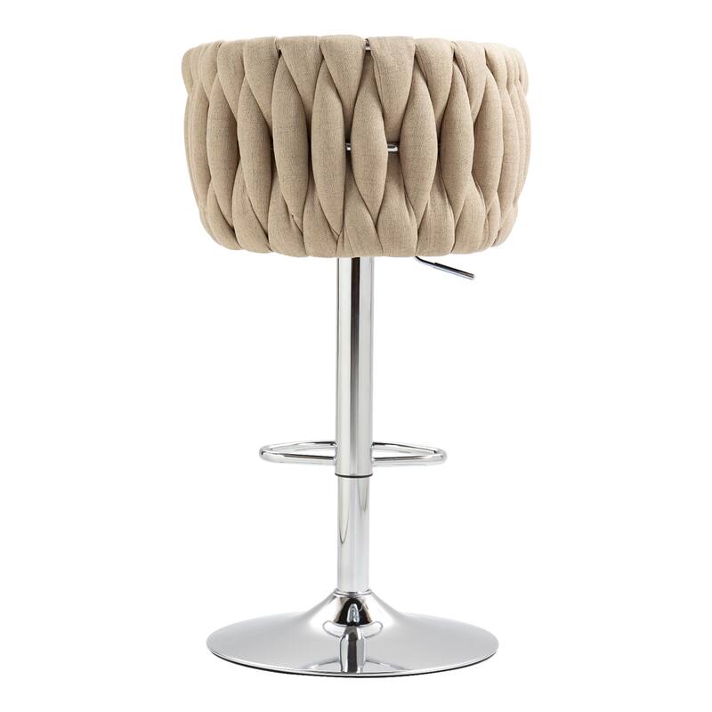 Swivel Fabric Upholstered Bar Stools Set of 2, Adjustable Bar Chairs with Silver Chromed Base
