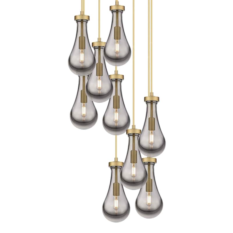 Innovations Lighting 119-451-1P-12-20 Owego Pendant Owego 9 Light 20" - Brushed Brass / Light Smoke