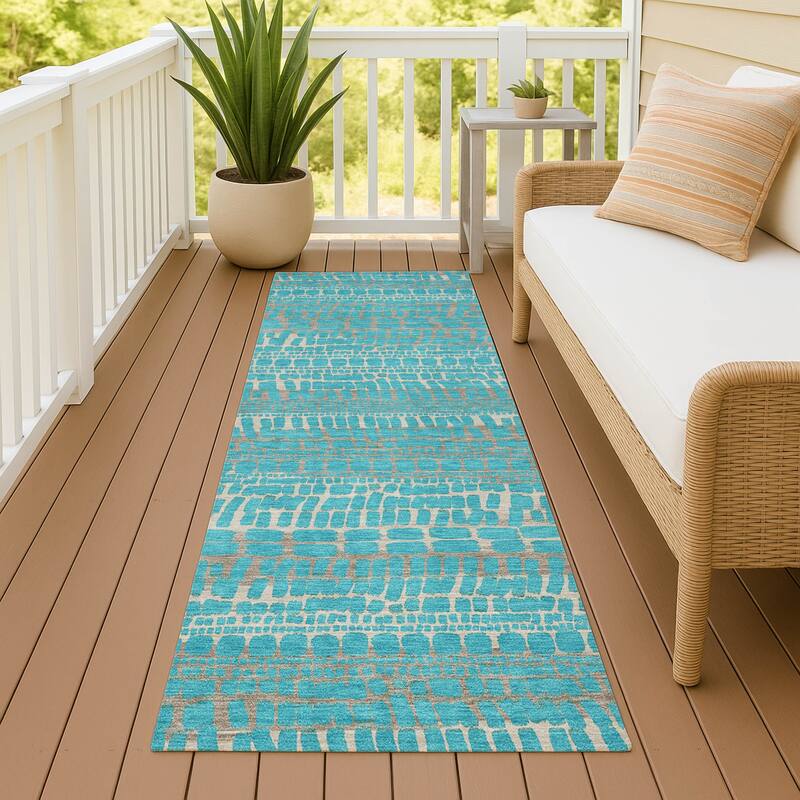 Machine Washable Indoor/ Outdoor Modern Winfield Chantille Rug - Teal - 2'3" x 7'6"
