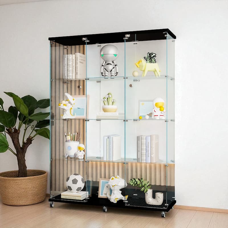 Extra Large Glass Display Cabinet with 4 Shelves, Floor Standing Curio Cabinet with Doors, Office Bedroom Storage