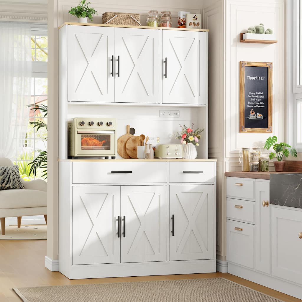 Kitchen Pantry Storage Cabinet with Outlets & USB Ports - N/A