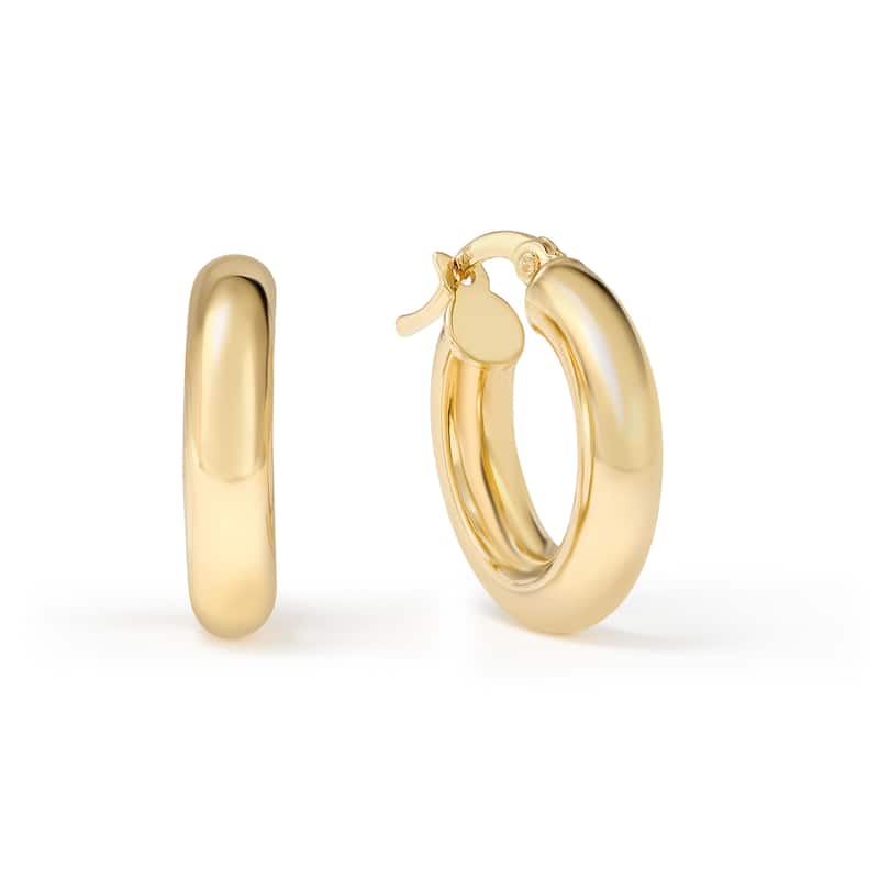 Clover 14k Yellow Gold Classic High-Polish Round Hoop Earrings 4mm