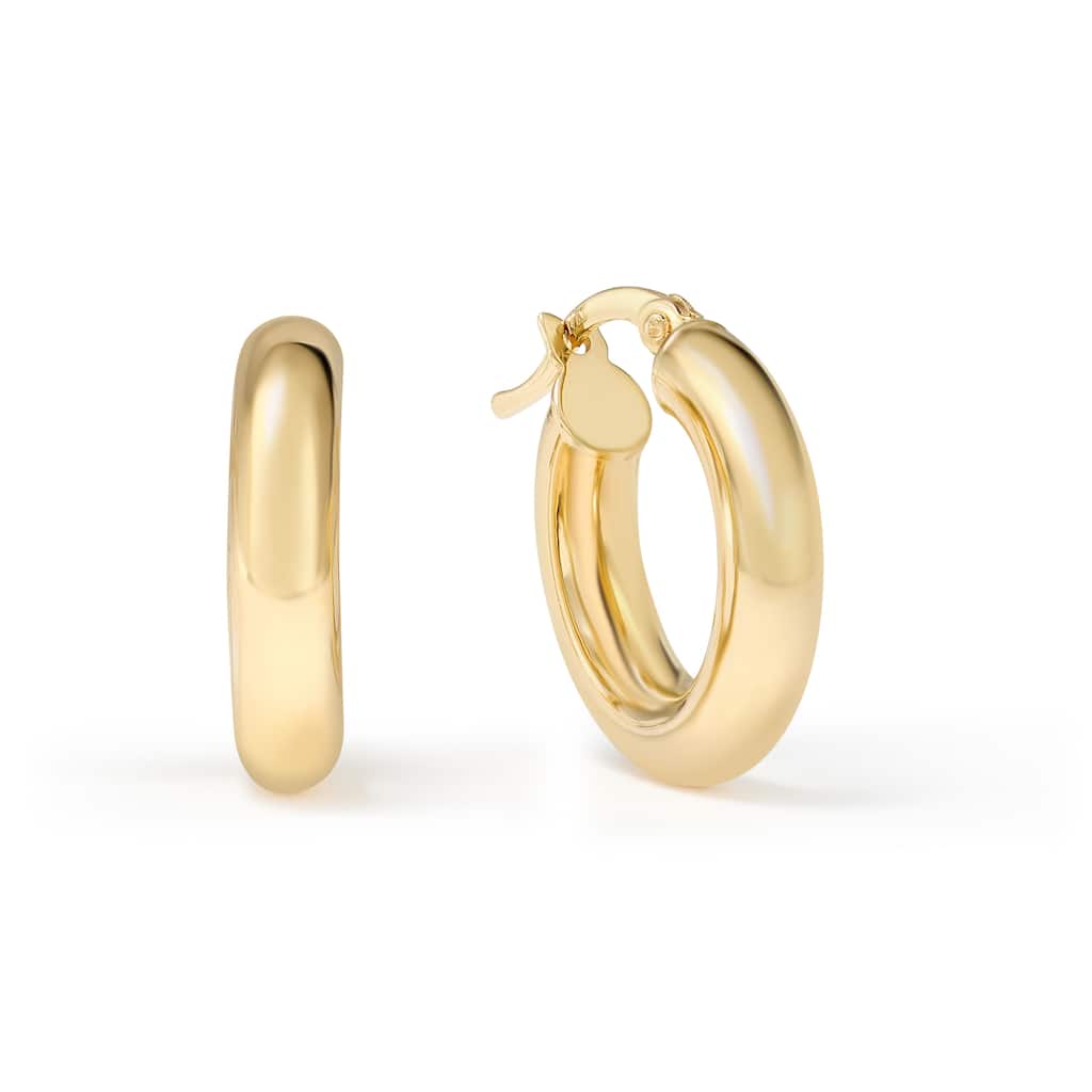 Clover 14k Yellow Gold High-Polish Round Hoop Earrings 4mm