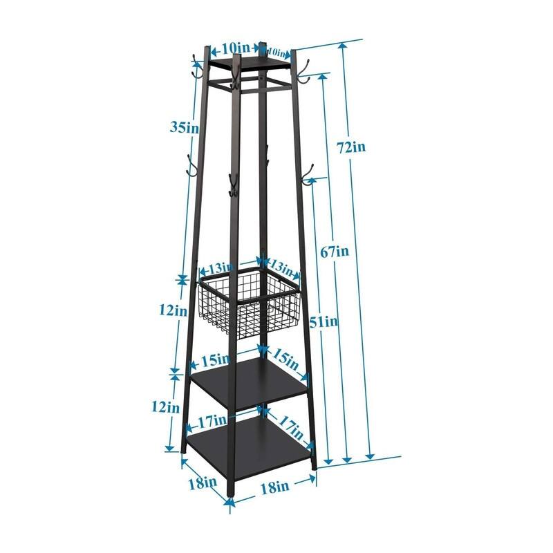 Coat Rack Freestanding,Hall Tree with Metal Basket