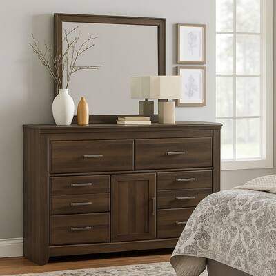 Rye 61 Inch Dresser, 6 Drawers 1 Cabinet, Classic Laminate Dark Brown