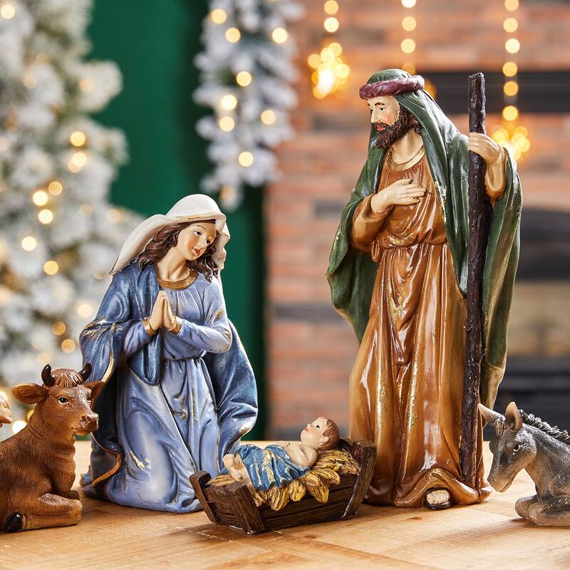 Glitzhome 12pcs Resin Christmas Nativity Figurines Set