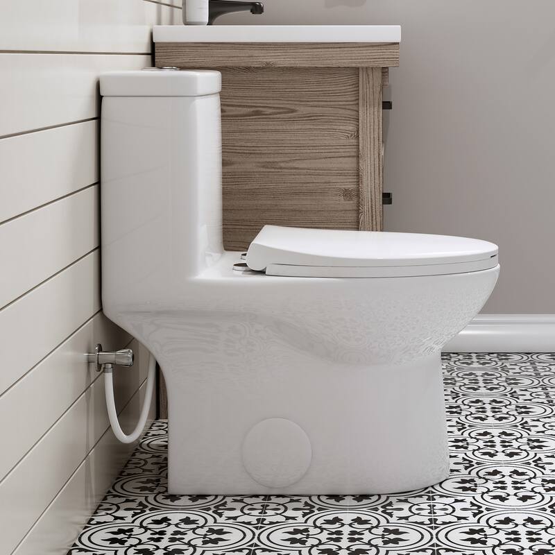 HOROW 1 Piece Dual Flush Elongated Toilet White 0.8 1.28 GPF Seat Included - N/A