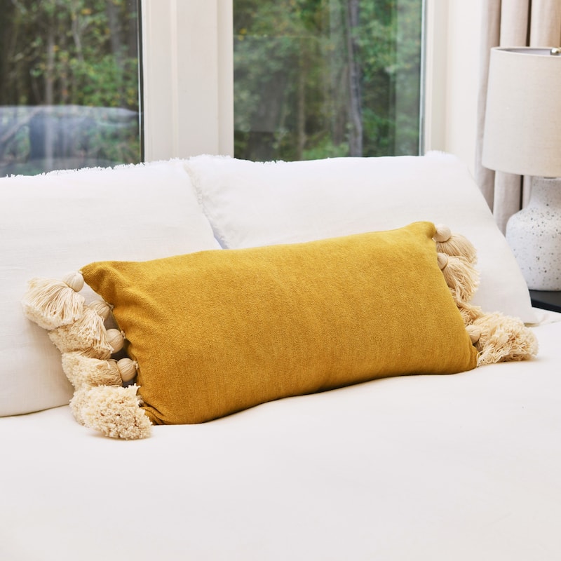 Cotton Chenille Lumbar Pillow with Tassels