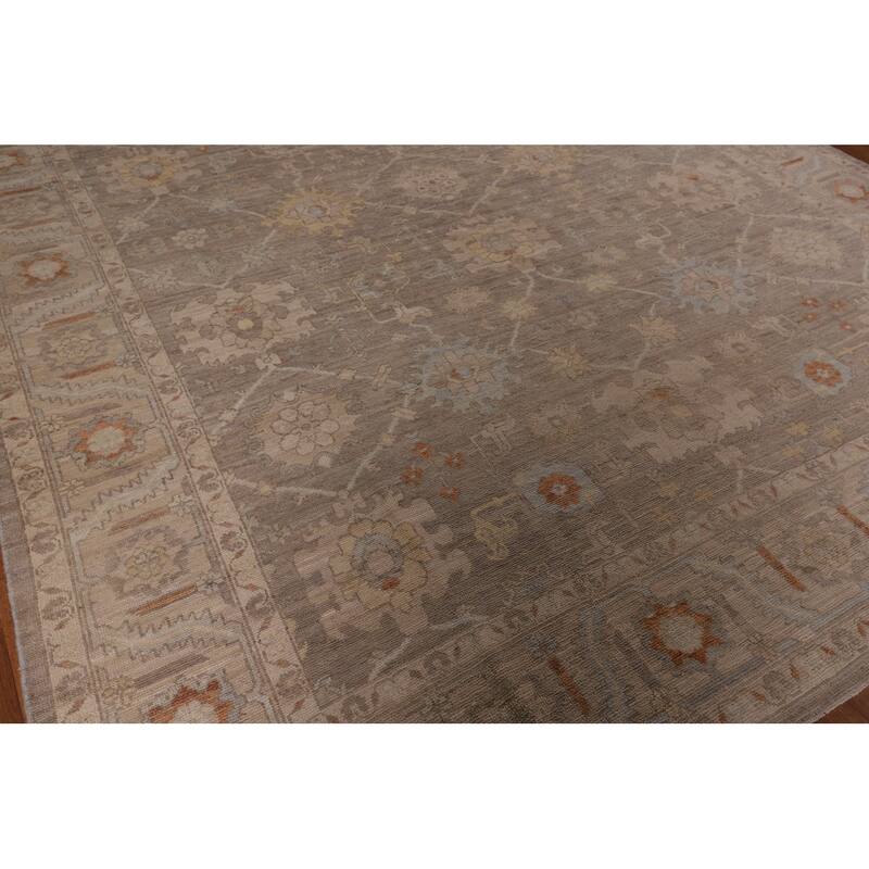 Transitional Oushak Area Rug Hand-Knotted Floral Wool Carpet - 8'9" x 11'7"