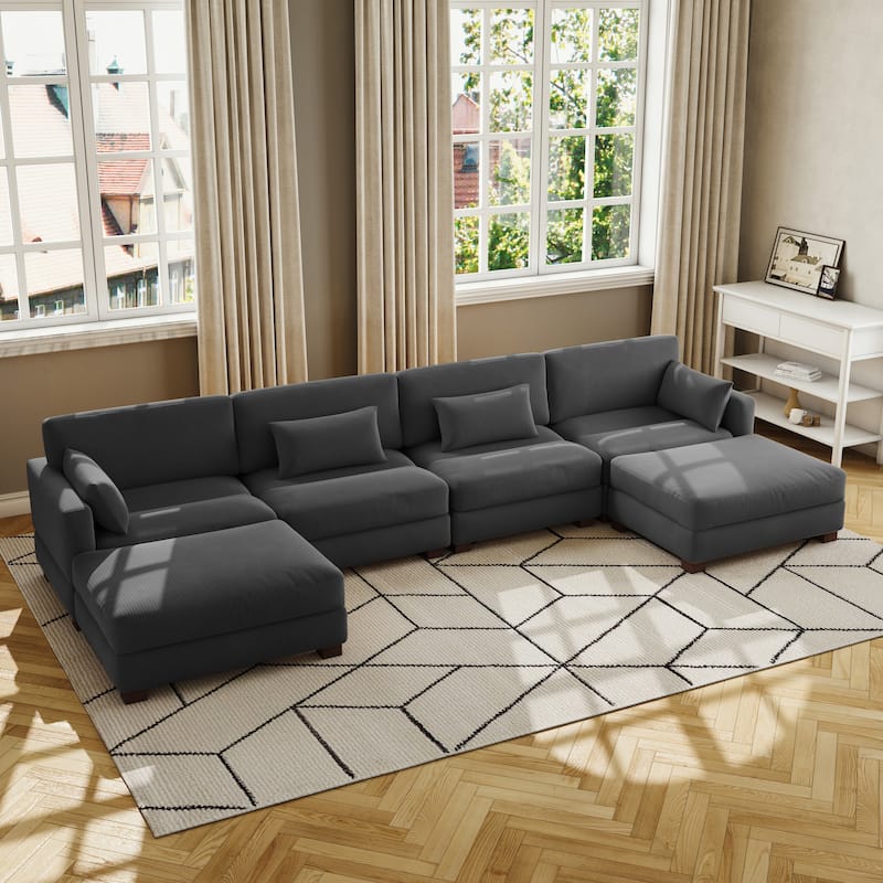 Corduroy Upholstered Modular Sectional Sofa for Living Room