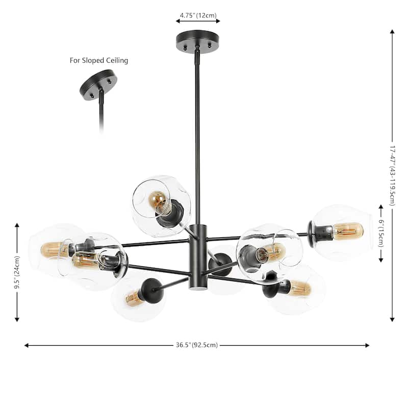 SAFAVIEH Lighting Mared 8 Light 36.5" Chandelier - 37" x 37" x 17-47"- withD/H - Black