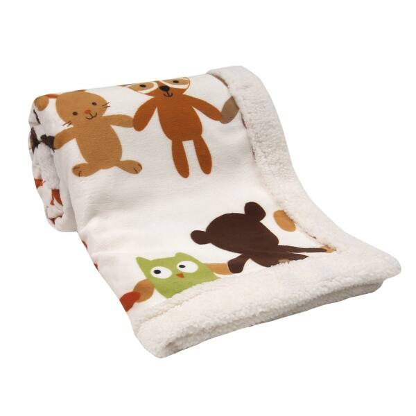 slide 1 of 1, Lambs & Ivy Echo Beige Woodland Animals Minky Velour and Sherpa Baby Blanket