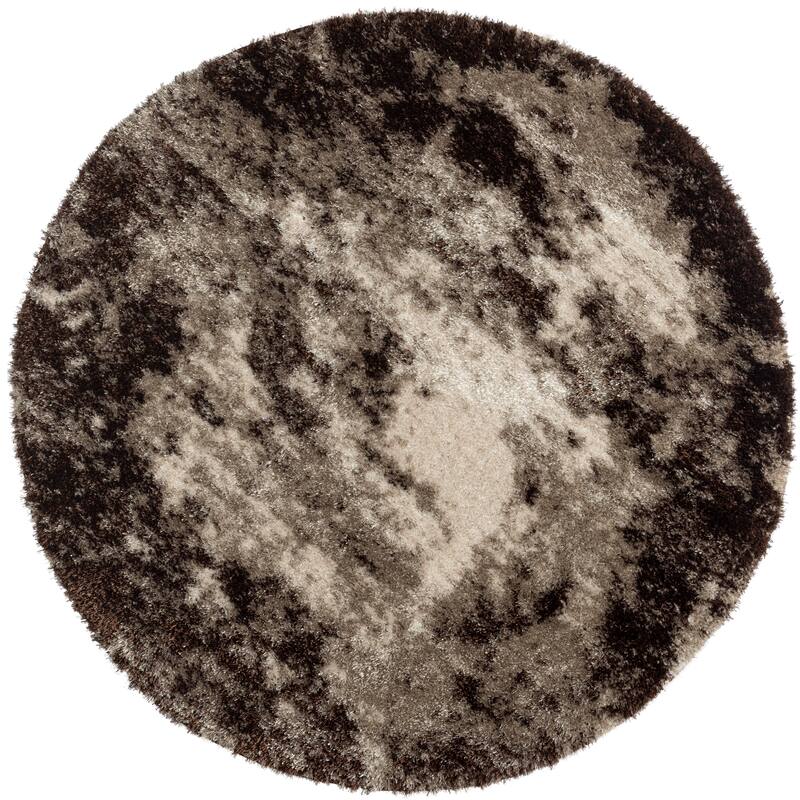 Zenith Abstract Shag Area Rug - Round 4'8" - Brown