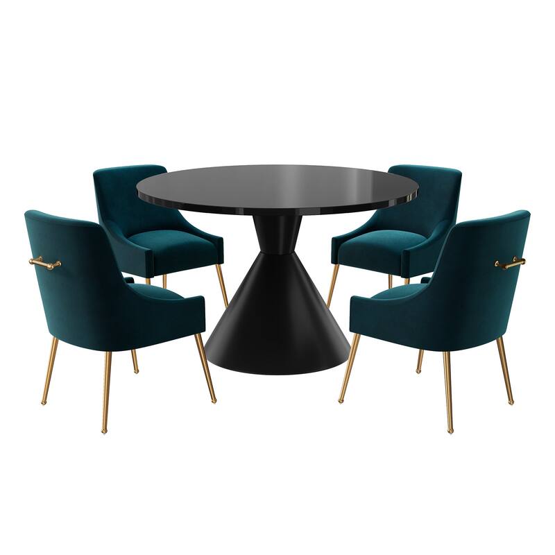 48" Light Luxury Black High Gloss Large Countertop Dining Table with Velvet Dining Chair Set