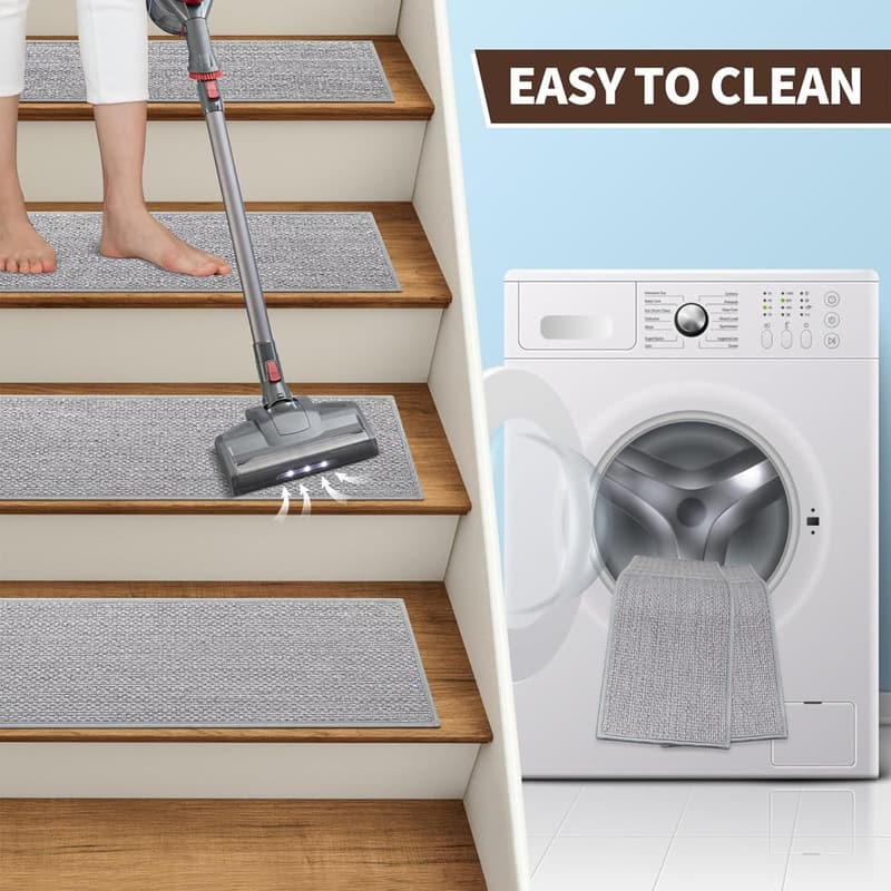 15pcs Upgraded Self Adhesive Backing Non Slip Stair Carpets, Linen Stair Treads for Indoor 30x8 in - 6' x 7'