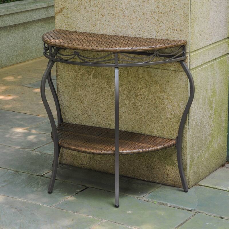 Valencia Resin Wicker Outdoor Half-moon Table - Antique Brown