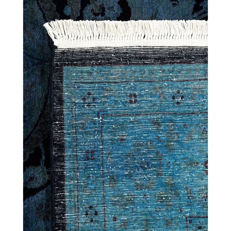 Overton Hand Knotted Wool Vintage Inspired Modern Contemporary Overdyed Blue Area Rug - 6' 1" x 9' 3"