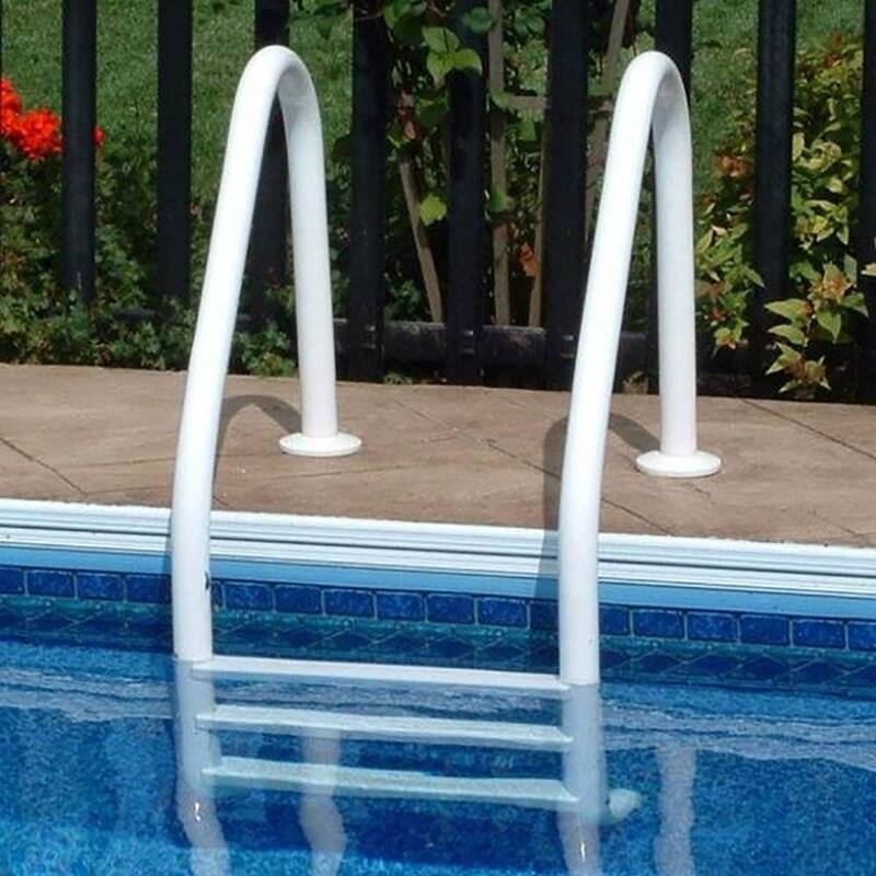 Saftron 3 Step High Impact Polymer Finish Inground Pool Ladder, White (2 Pack) - 37