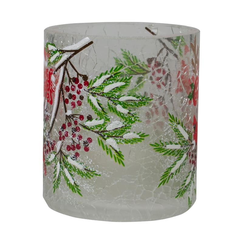 2.75-Inch Cardinal and Pine Hand Painted Flameless Christmas Candle Holder - 2.75"