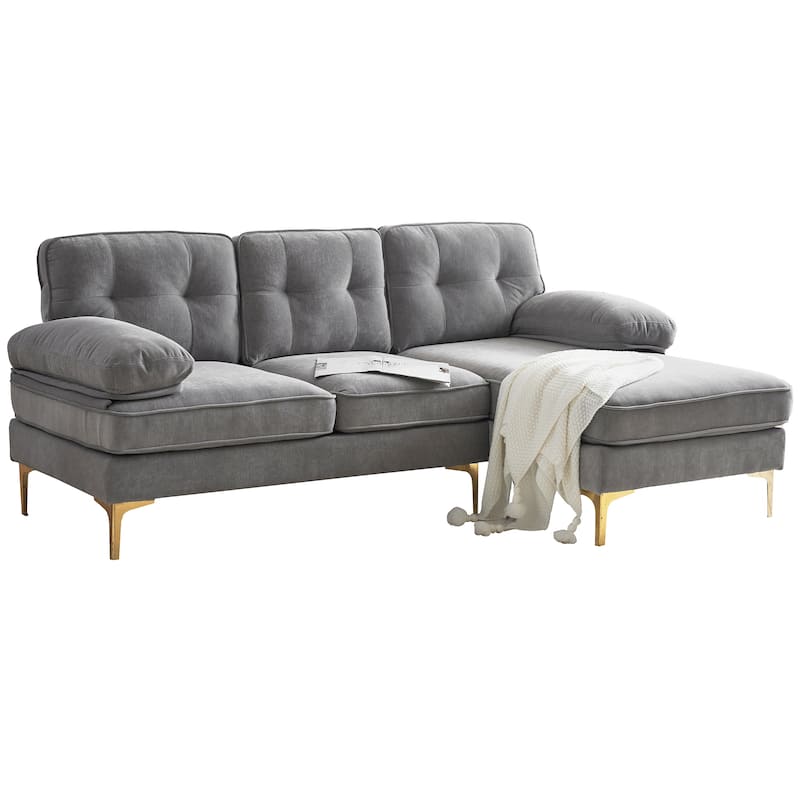 Roomfitters Modern Velvet L-Shaped Sectional Sofa Couch for Living Room Bedroom