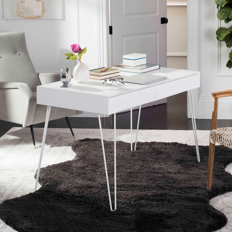 SAFAVIEH Nanette Mid-Century Retro White 2-Drawer Desk