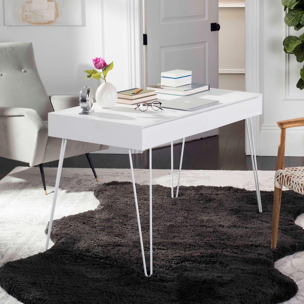 SAFAVIEH Nanette Mid-Century Retro White 2-Drawer Desk