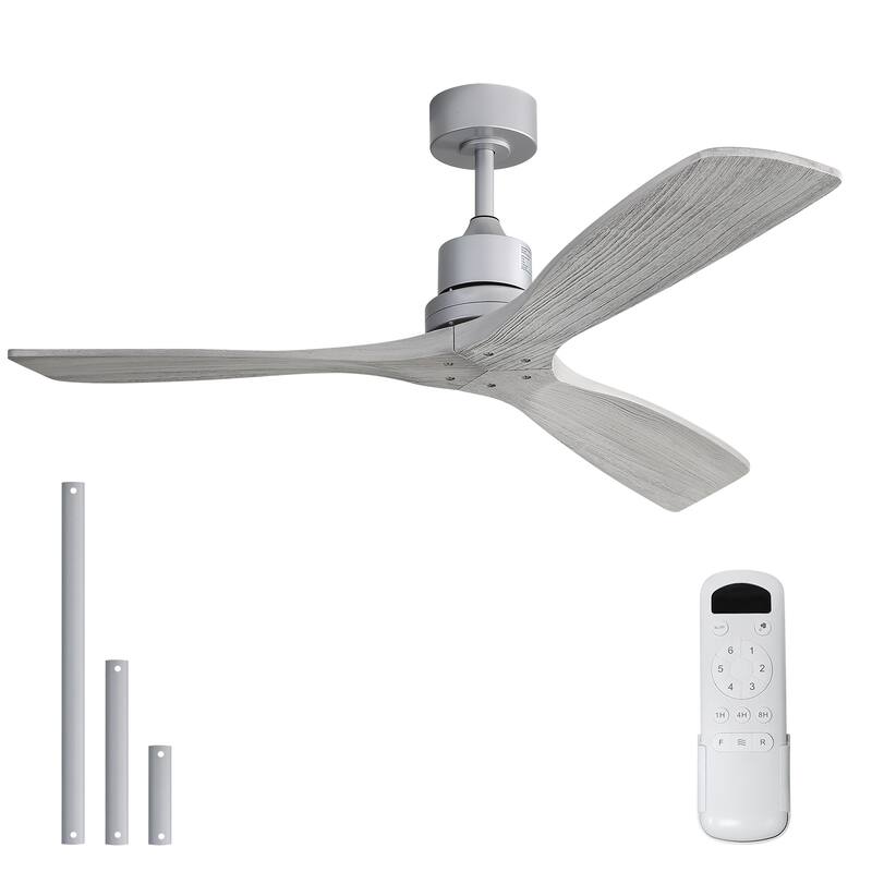Sofucor 52 Inch Ceiling Fan without Light Solid Wood,with Remote,Smart Optional-Alexa/Google Assistant/APP/Remote Control - Remote Control - Silver with Gray