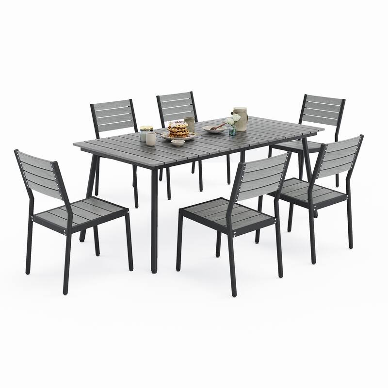 VredHom 7/9-Piece Outdoor Patio Dining Set with Stackable Chairs - Grey - without armrest - Set of 7