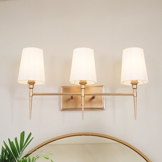 Modern 3-Light Gold Bathroom Vanity Light Fabric Wall Sconces