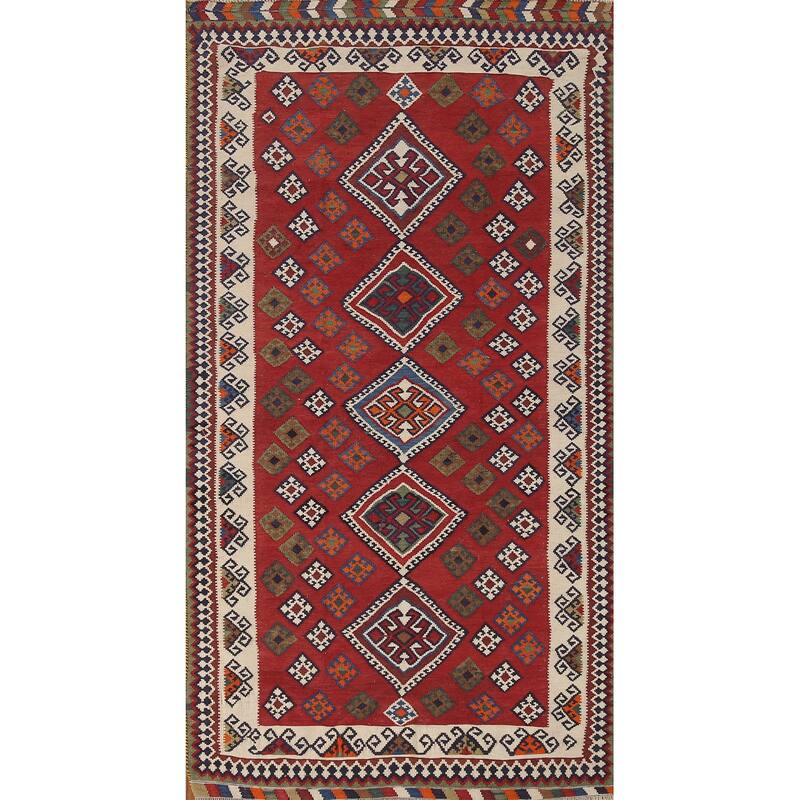 Vegetable Dye Hand-Woven Kilim Qashqai Persian Vintage Runner Rug - 4'5"x 8'11"