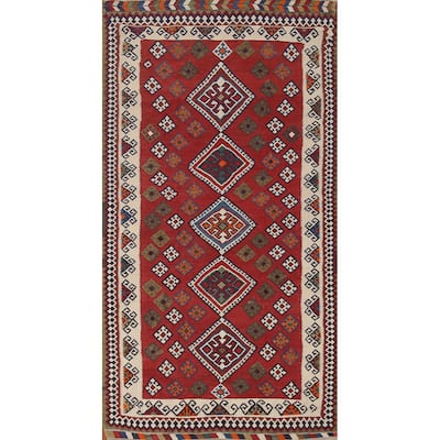 Vegetable Dye Hand-Woven Kilim Qashqai Persian Vintage Runner Rug - 4'5"x 8'11"