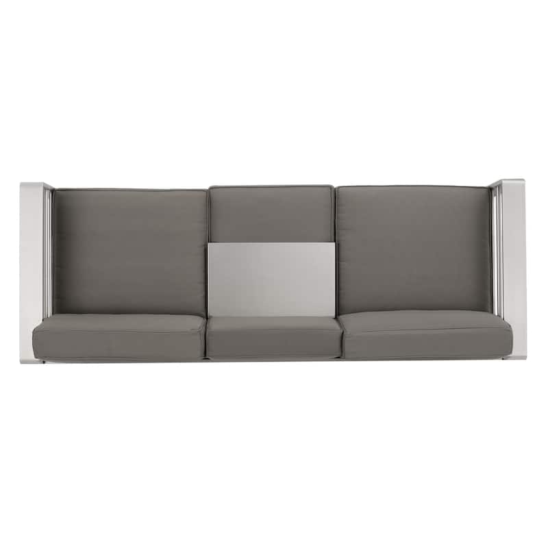 Cape Coral Outdoor Cushioned Aluminum Sofa with Tray by Christopher Knight Home
