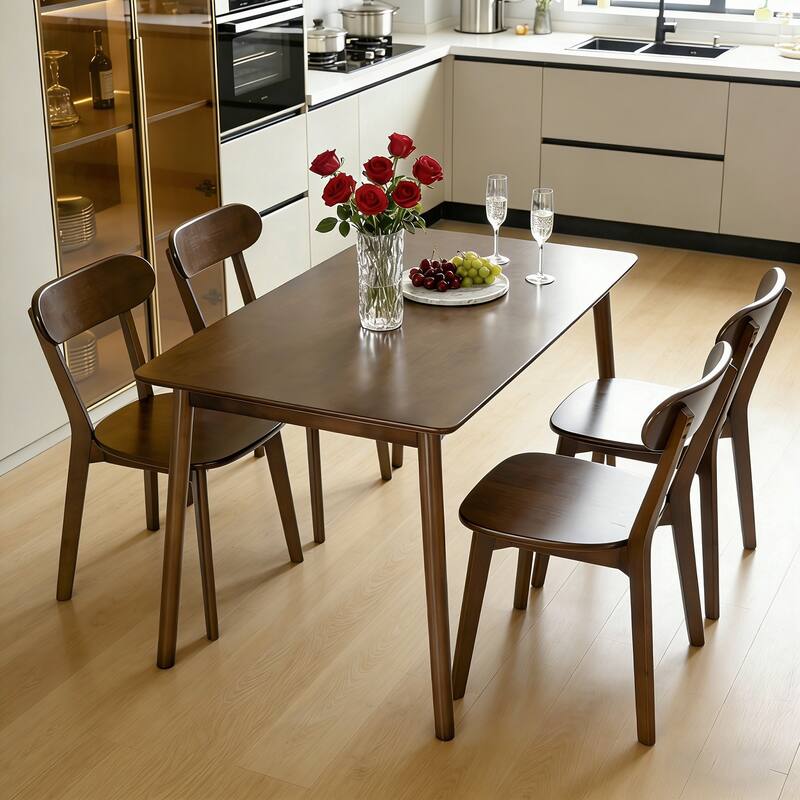 Anmytek Mid Century Modern Solid Wood 47 Inch Rectangular Dining Table with Rounded Corners Walnut Finish