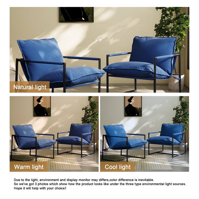 Modern Metal Frame Upholstered Sling Accent Armchair Set of 2