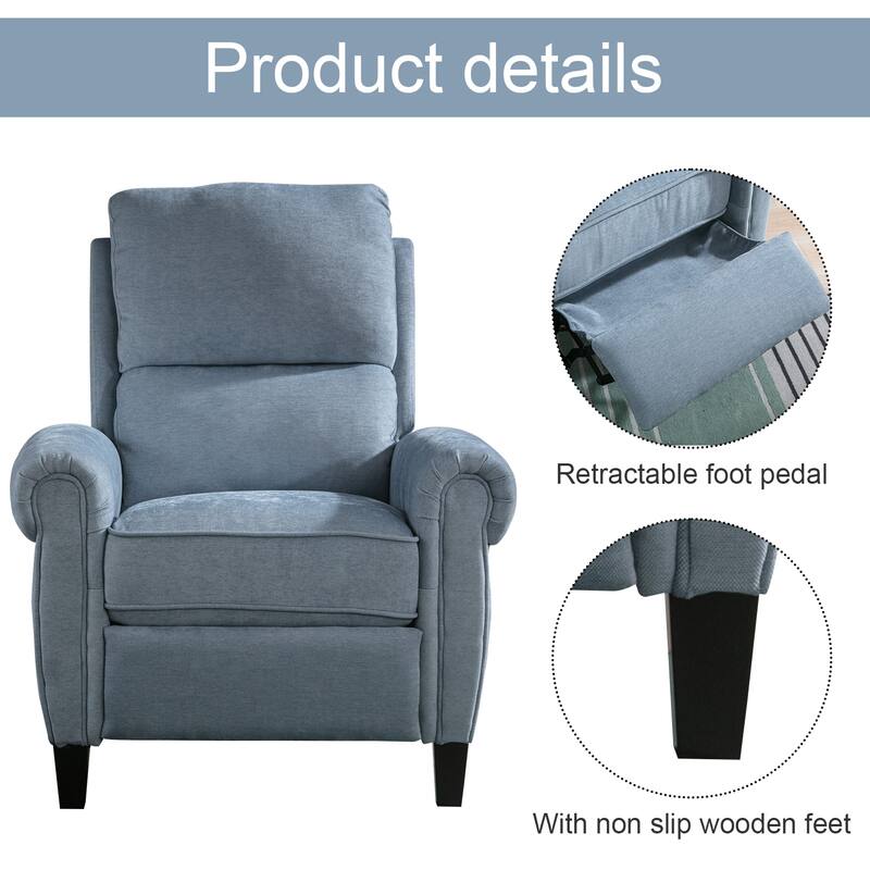 Chenille Upholstered Push Back Recliner with Solid Footrest