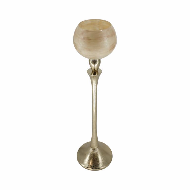 20" Glass Opal Goblet Votive Holder Contemporary Elegant Glass and Aluminum Decorative Candle Display for Home, Office