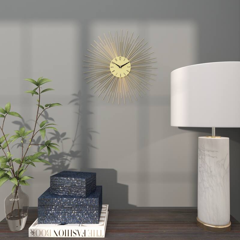 Gold Metal Starburst Decorative Wall Clock with Black Accents