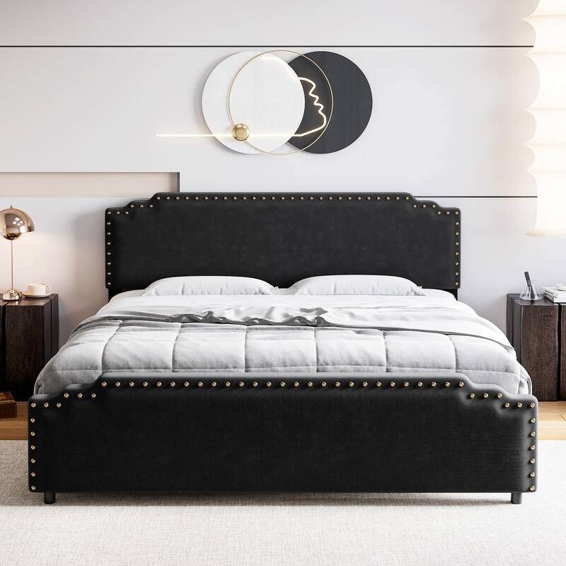 Velvet Upholstered Platform Bed Frame