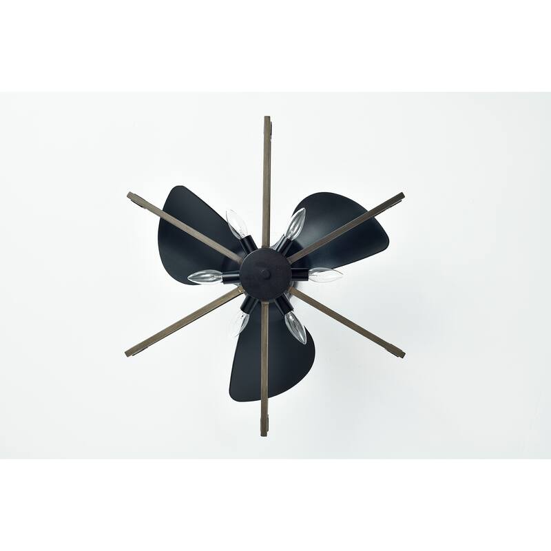 Nicklas 26-inch Matte Black and Imitation Wood 6 Lights 3 Blades Lighted Ceiling Fan with Remote