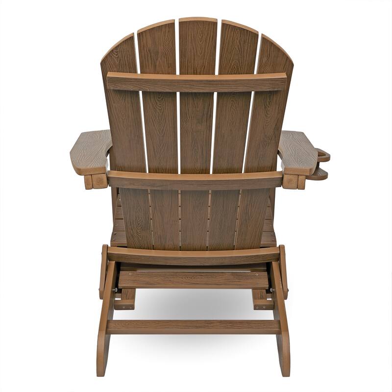 Dk. Teak Folding Adirondack Chair w/Cup Holder and Ottoman