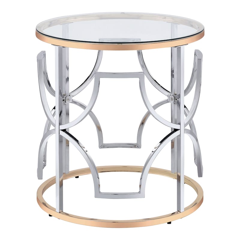 Ders Glam Chrome and Gold Plating Tempered Glass Top 2-Piece Coffee Table Set by Furniture of America