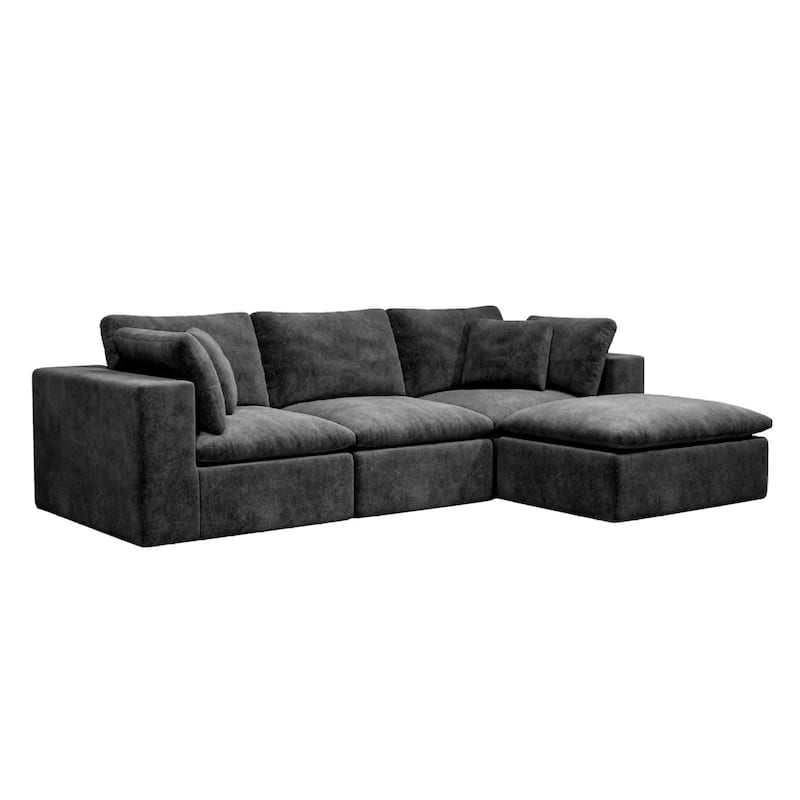 Roomfitters 108.3" Modular Sectional Sofa, 4-Piece Compressed Cloud Couch, No Assembly Required, Plush Corduroy, Grey