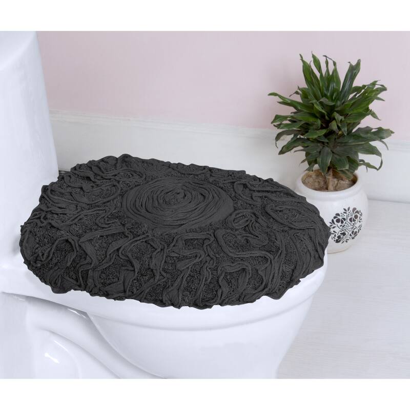 Home Weavers Bell Flower Cotton Soft, Water Absorbent Toilet Seat Lid Cover, Machine Washable 18"x18" Toilet Lid Cover - Grey