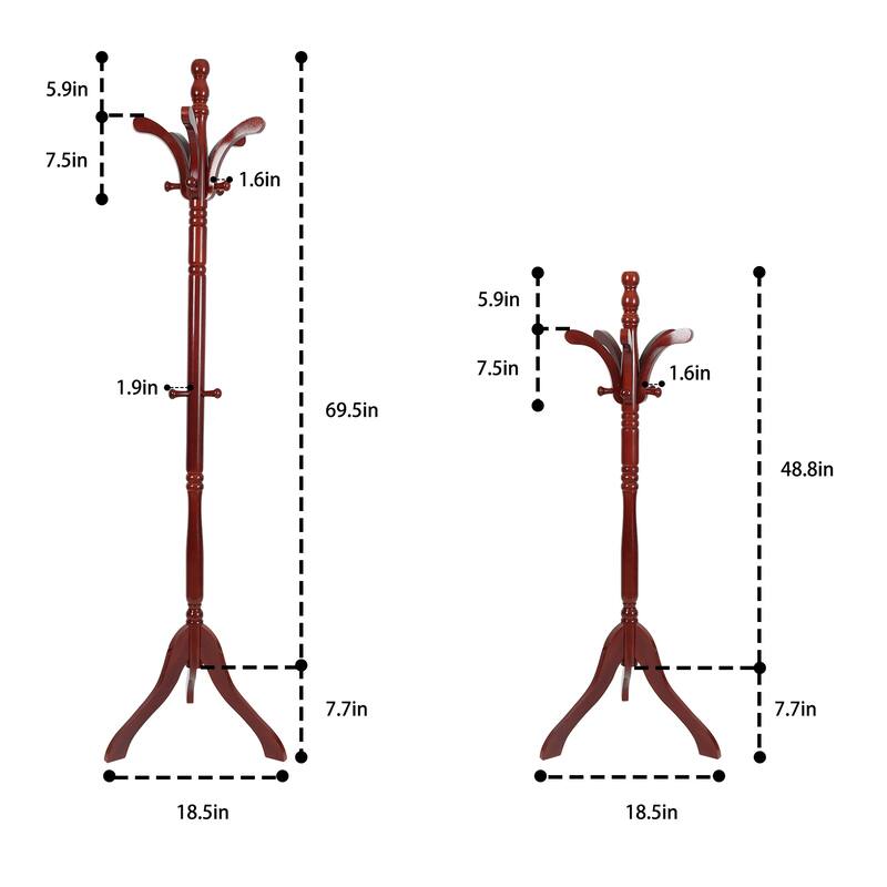 18.5" Wide Solid Wood Freestanding Coat Rack - 69.5" H x 18.5" W x 18.5" D