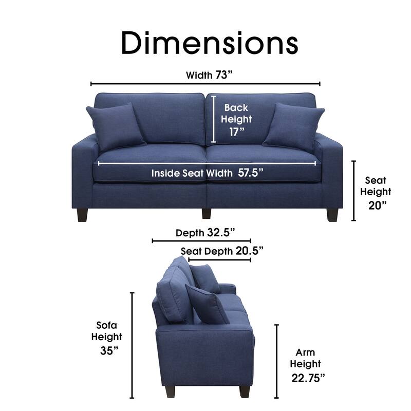 Serta Palisades Upholstered 73" Sofas for Living Room Modern Design Couch, Straight Arms, Soft Upholstery, Tool-Free Assembly