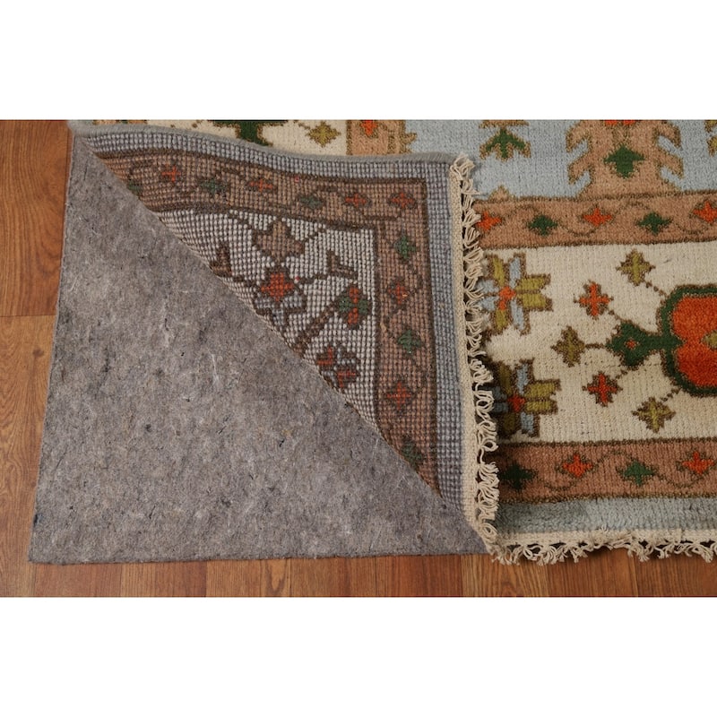 Light Blue Geometric Oushak Indian Area Rug Hand-Knotted Wool Carpet - 9'0"x 11'9"